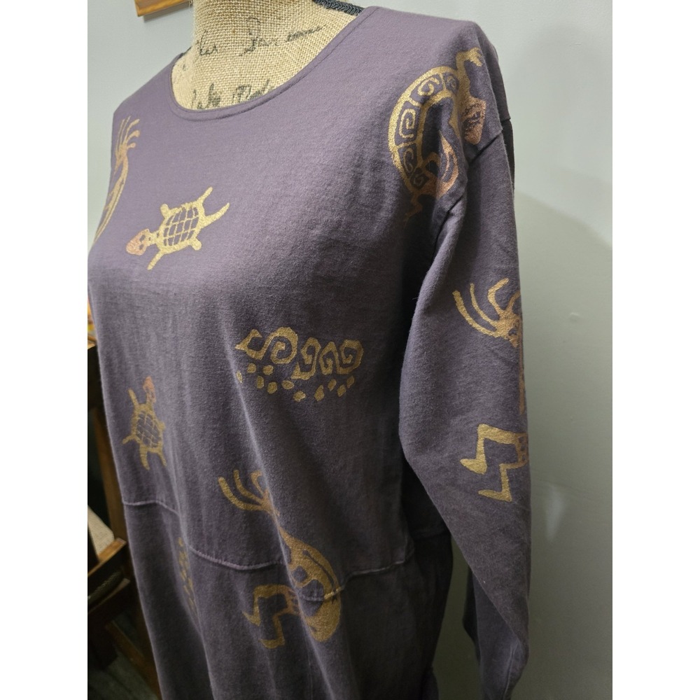 Women's Boho Ethnic Long Sleeve Dress Casual Crewneck Pockets Maxi Small Cotton - Picture 3 of 10